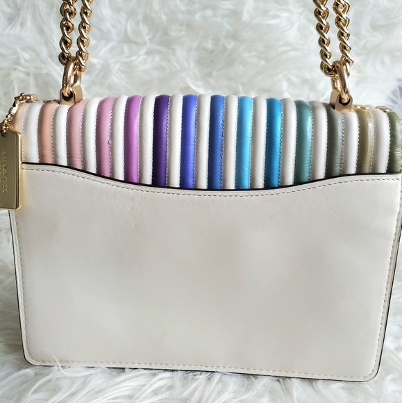 Coach Rainbow Ivory gold chain purse Crossbody Handbag bag - Picture 12 of 13